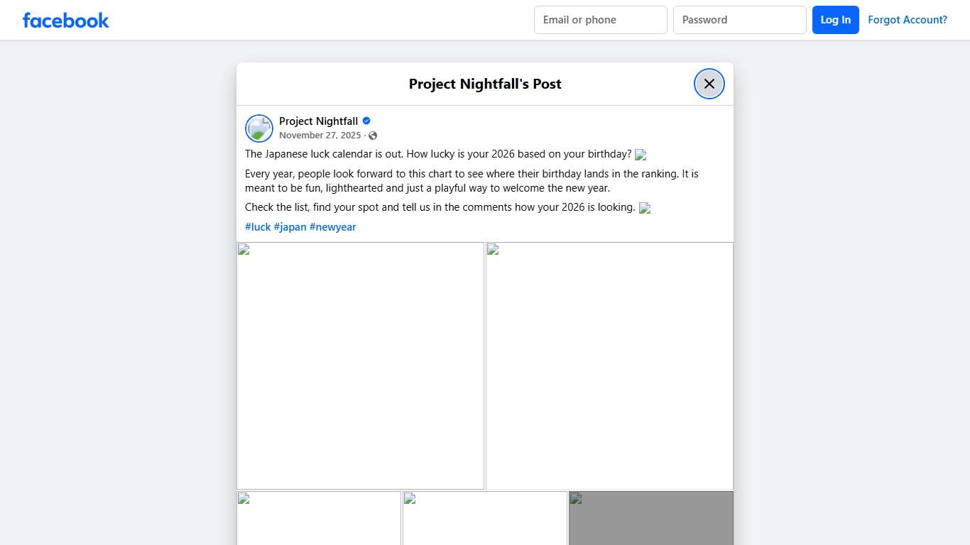 The Japanese luck calendar is out. How... - Project Nightfall Facebook